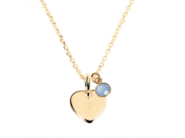 Collier coeur gravé et pierre fine