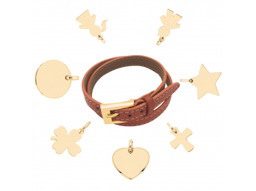 Mon bracelet cuir charms plaqué or